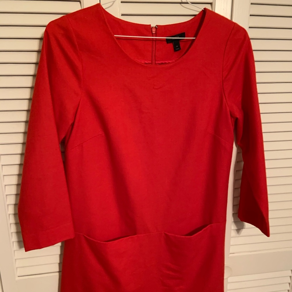 Red J Crew 3/4 sleeve wool dress